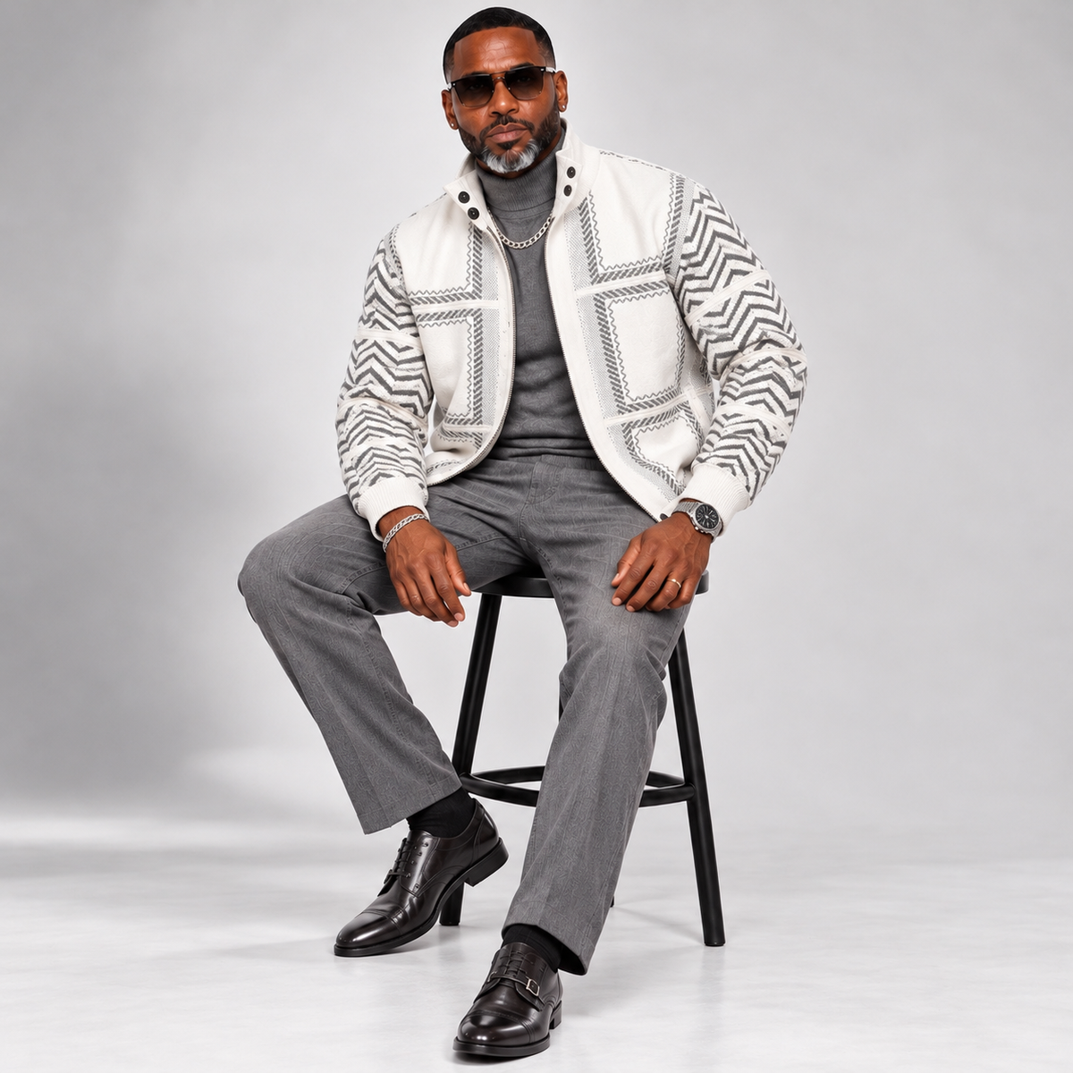 Silversilk Men’s Patchwork Sweater: 31006 Winter White