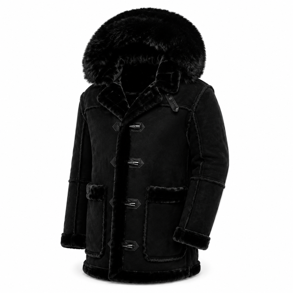 Jordan Craig Men's Shearling Detachable Hooded Coat – Jet Black