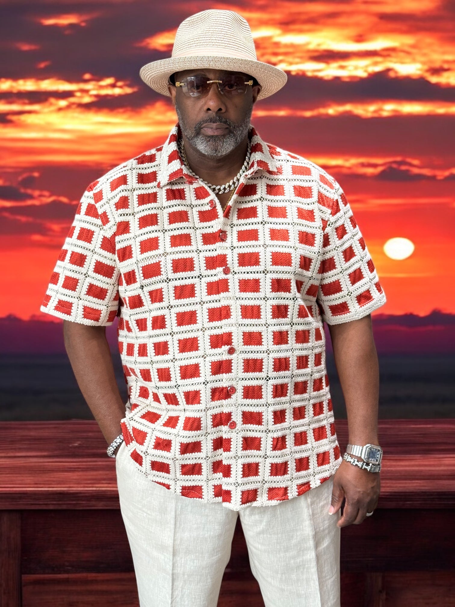 Lanzino "Luxe" Short Sleeve Shirt (Rust) 119