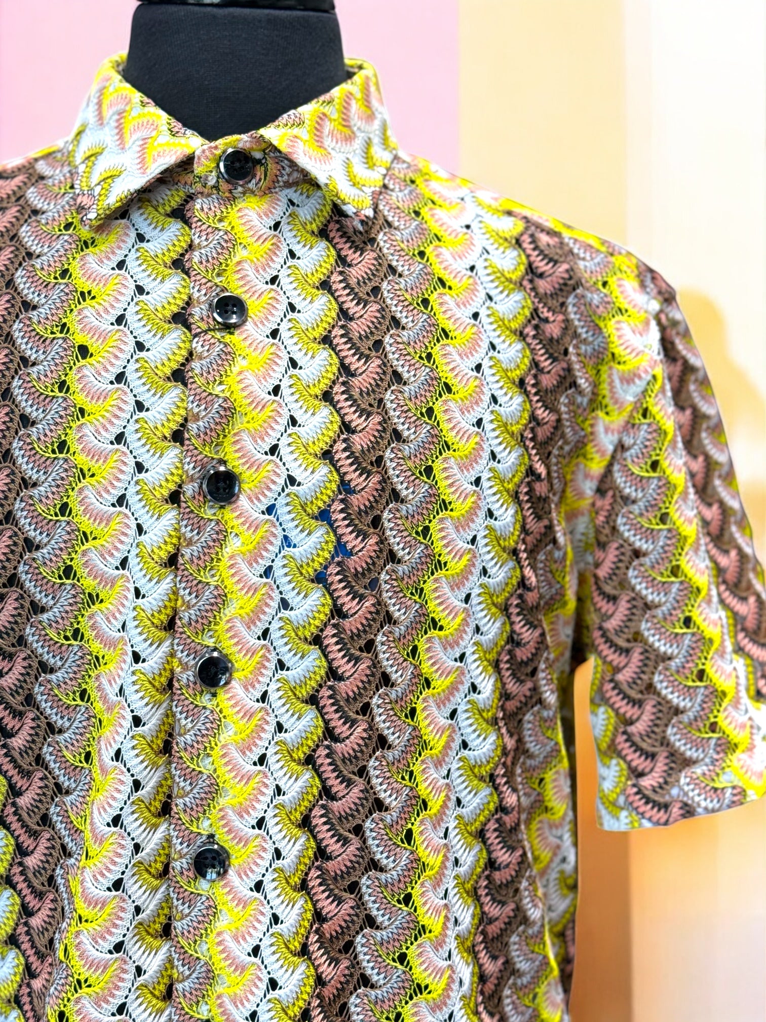 Lanzino "Woven" Short Sleeve Shirt (Yellow) 102