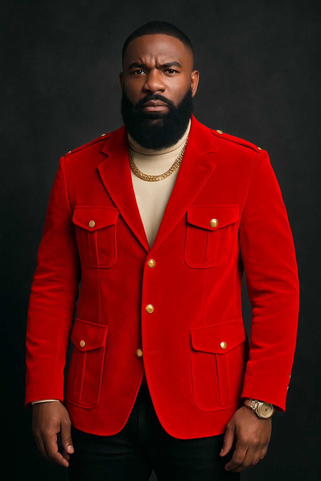 Inserch Men’s Velveteen Suede Military Blazer BL-569 Red