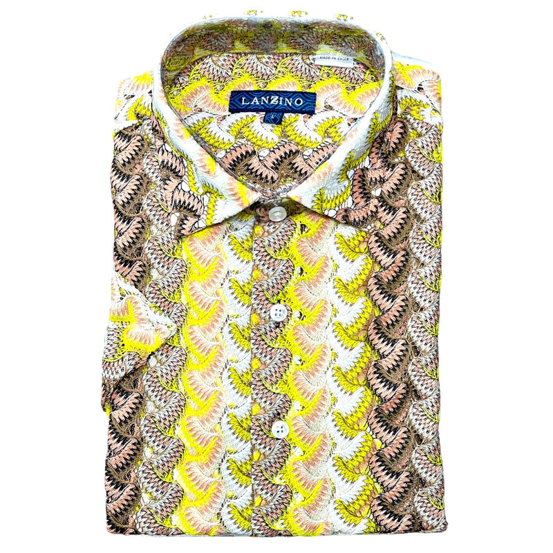 Lanzino "Woven" Short Sleeve Shirt (Yellow) 102