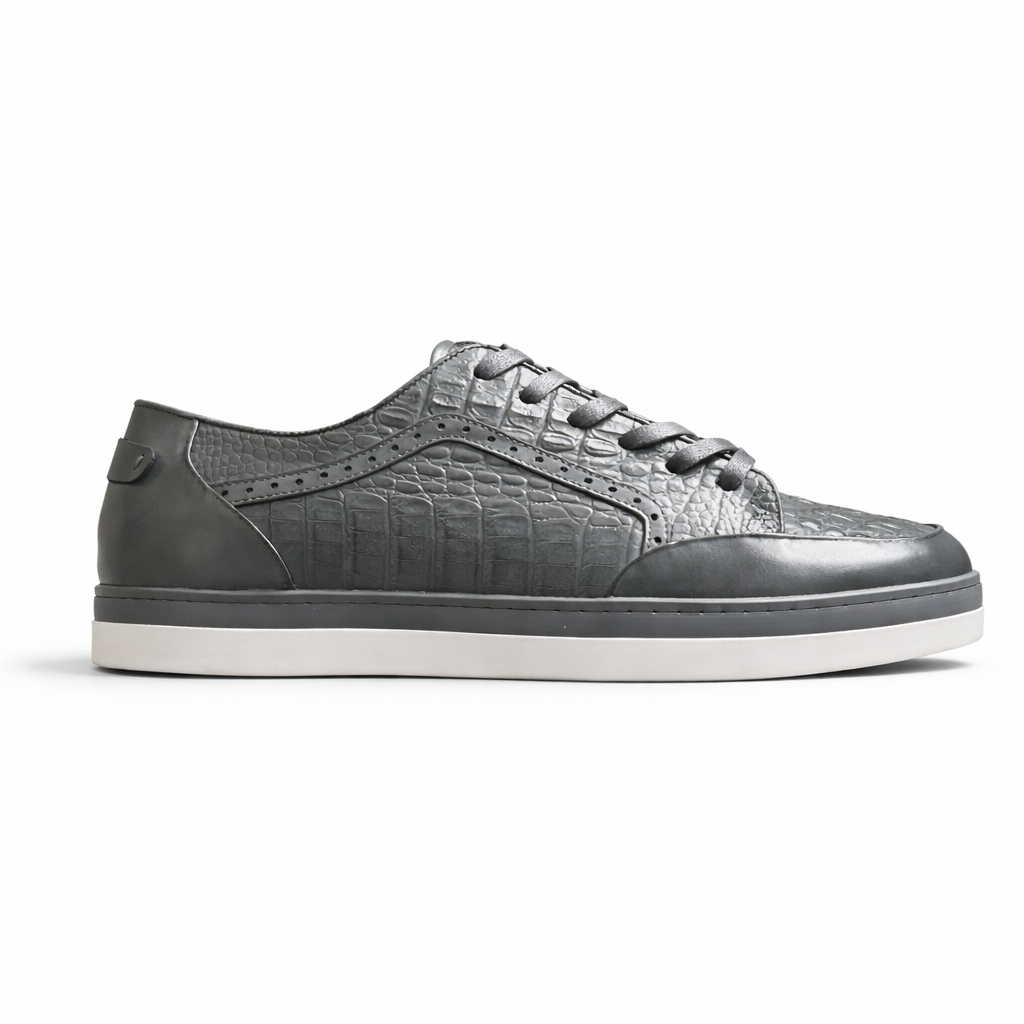 Giovanni Temo Men’s Croco Print Leather Sneaker - Gray