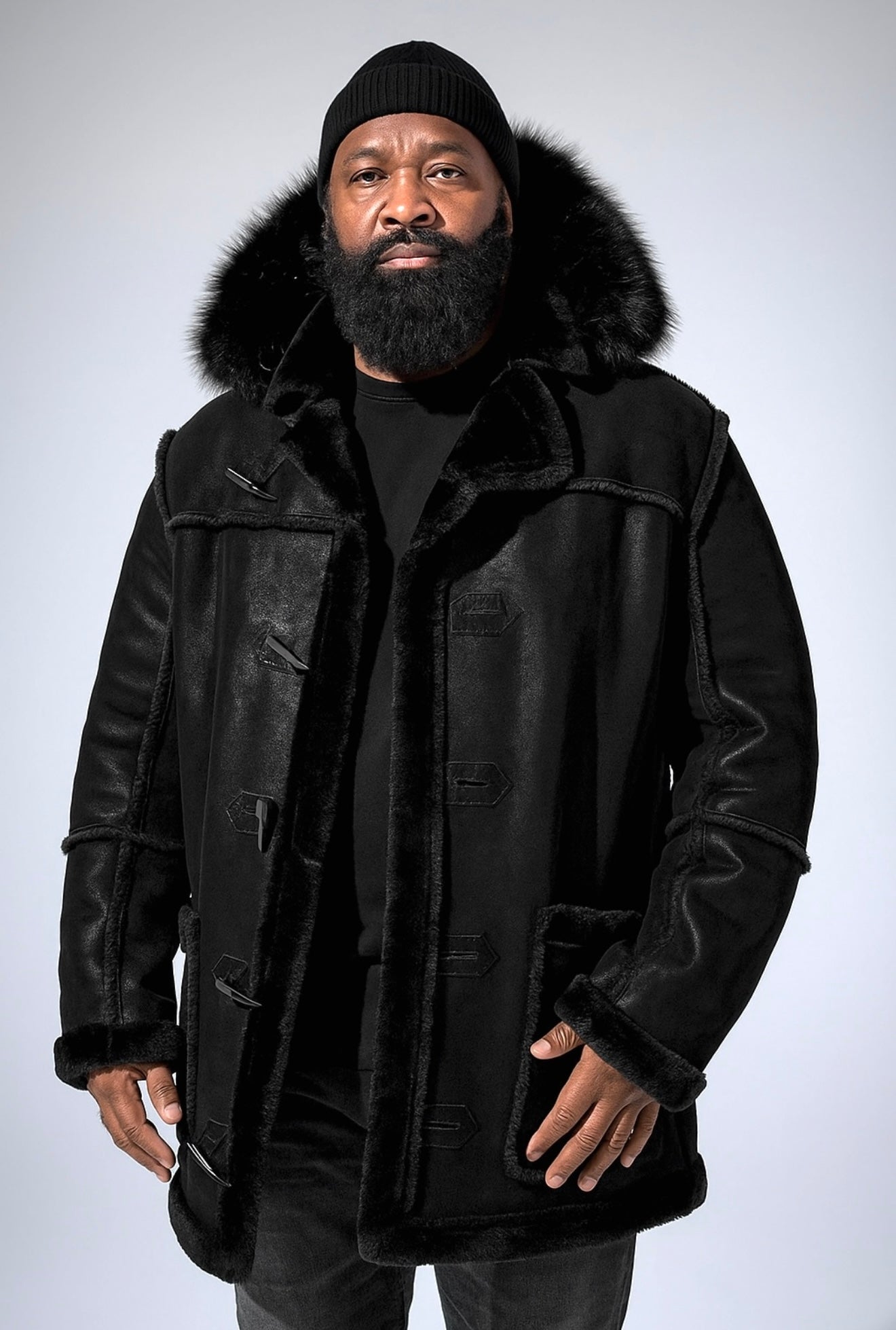 Jordan Craig Shearling Coat (Jet Black)