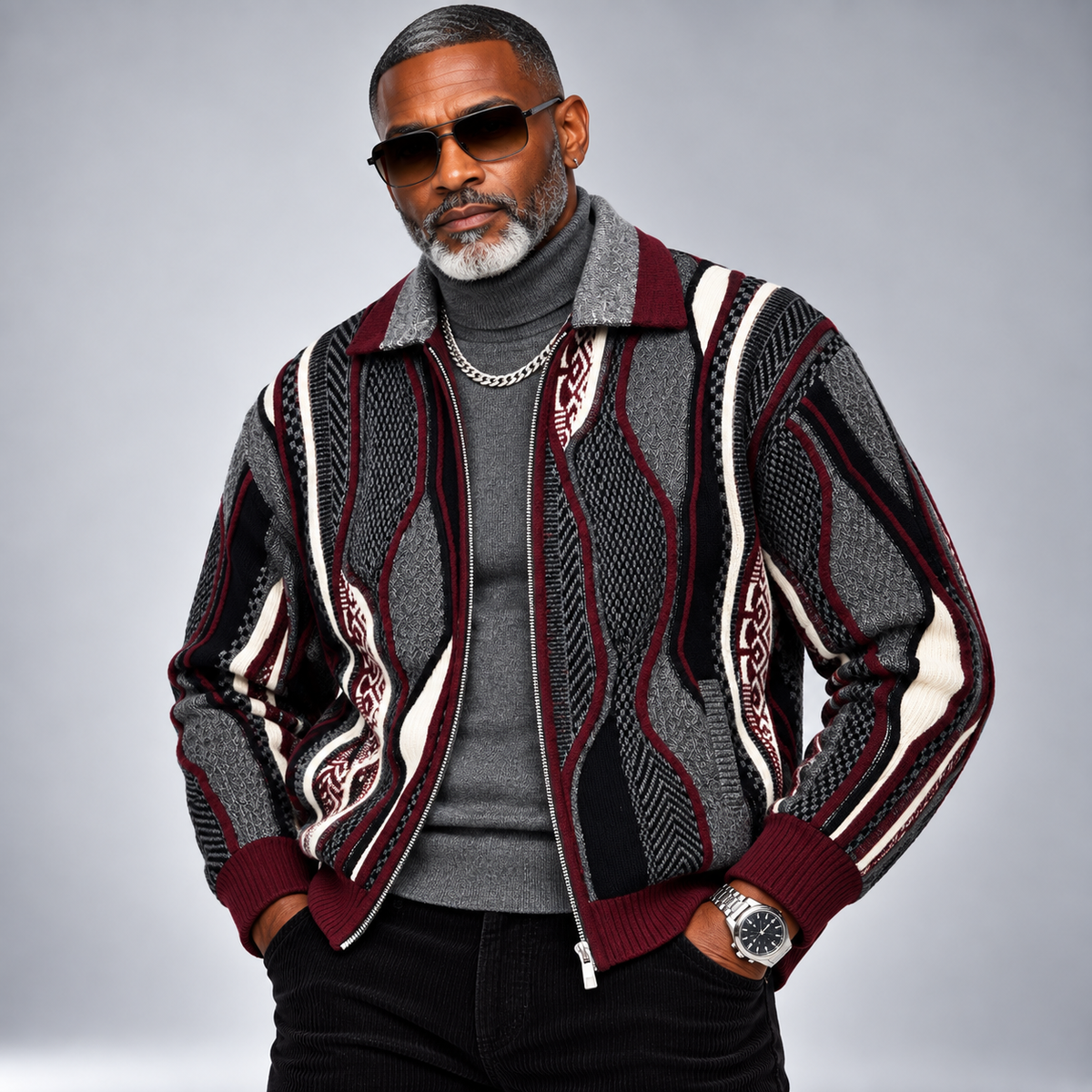 Silversilk Wool-Blend Full-Zip Sweater: Grey