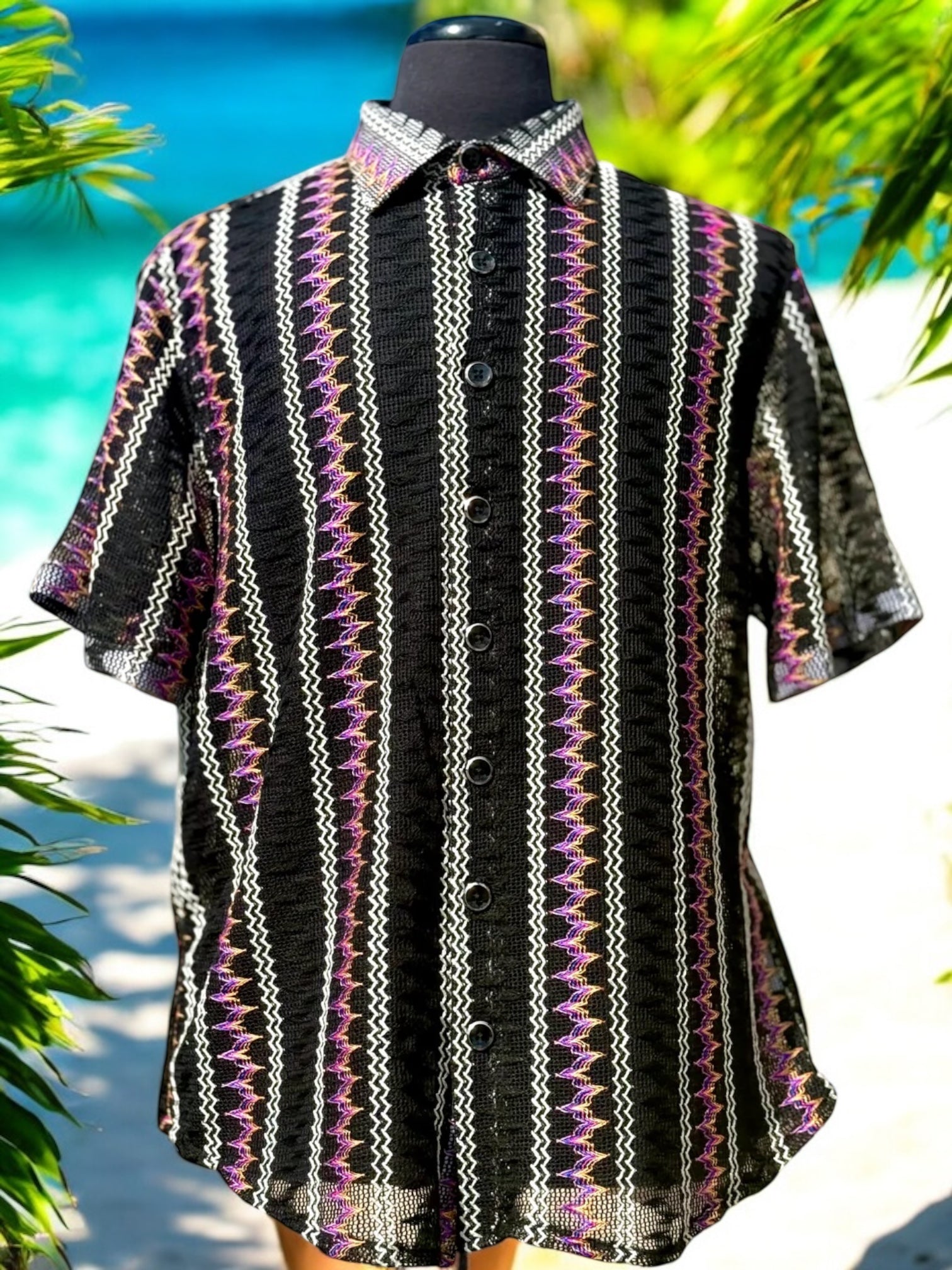 Lanzino "Woven" Short Sleeve Shirt (Black) 117