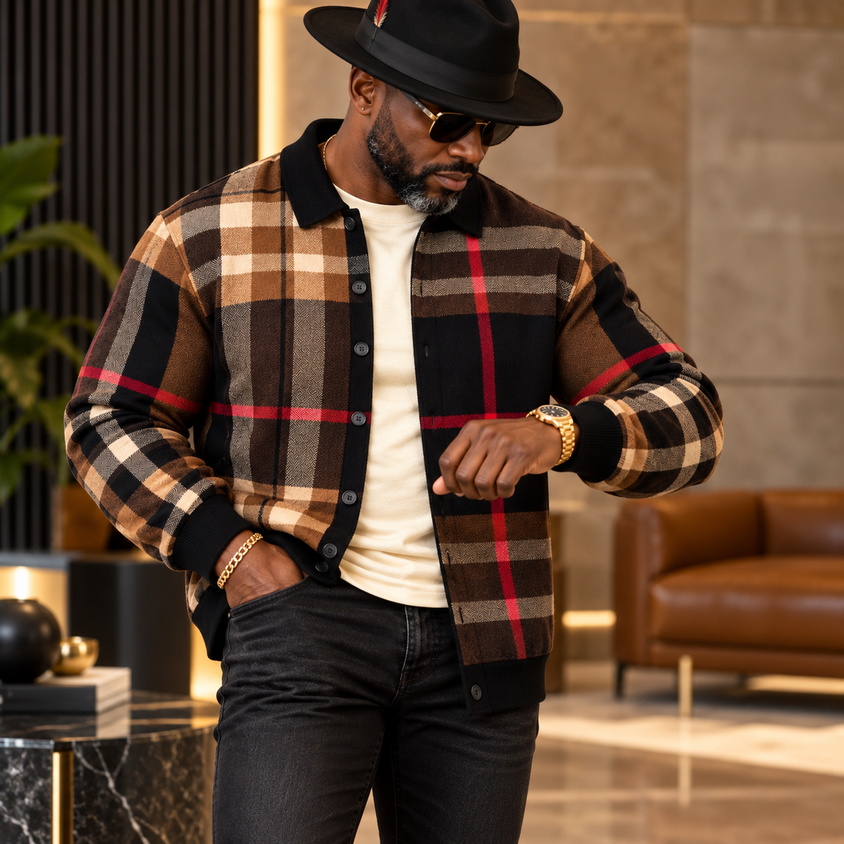 Lanzino Men’s Knit Button-Up Sweater – Black