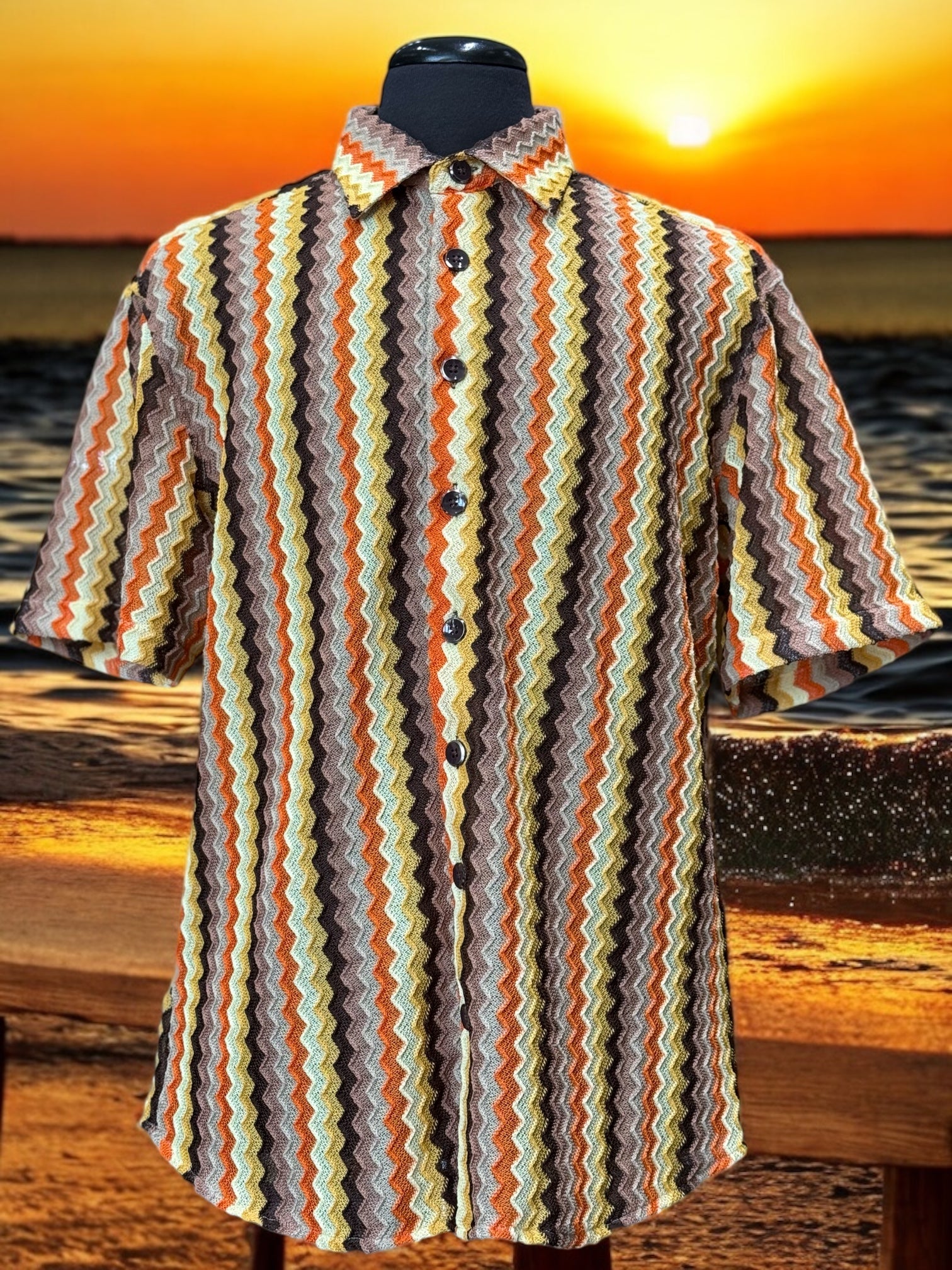 Lanzino "Woven" Short Sleeve Shirt (Orange) 107