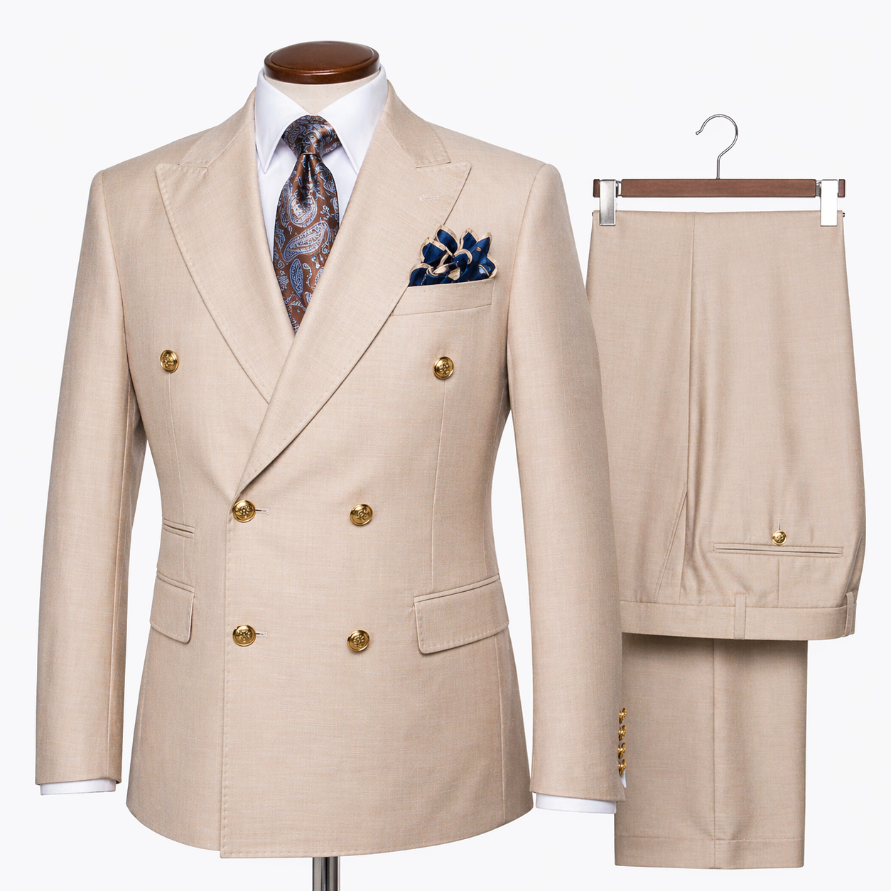 Rossi Man Oatmeal Blue Double Breasted Men's Modern Fit Suit