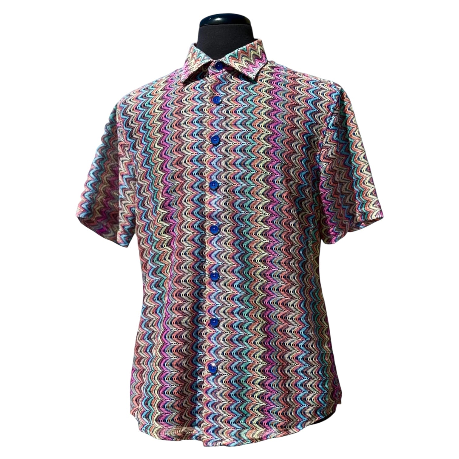 Lanzino "Woven" Short Sleeve Shirt (Royal) 118