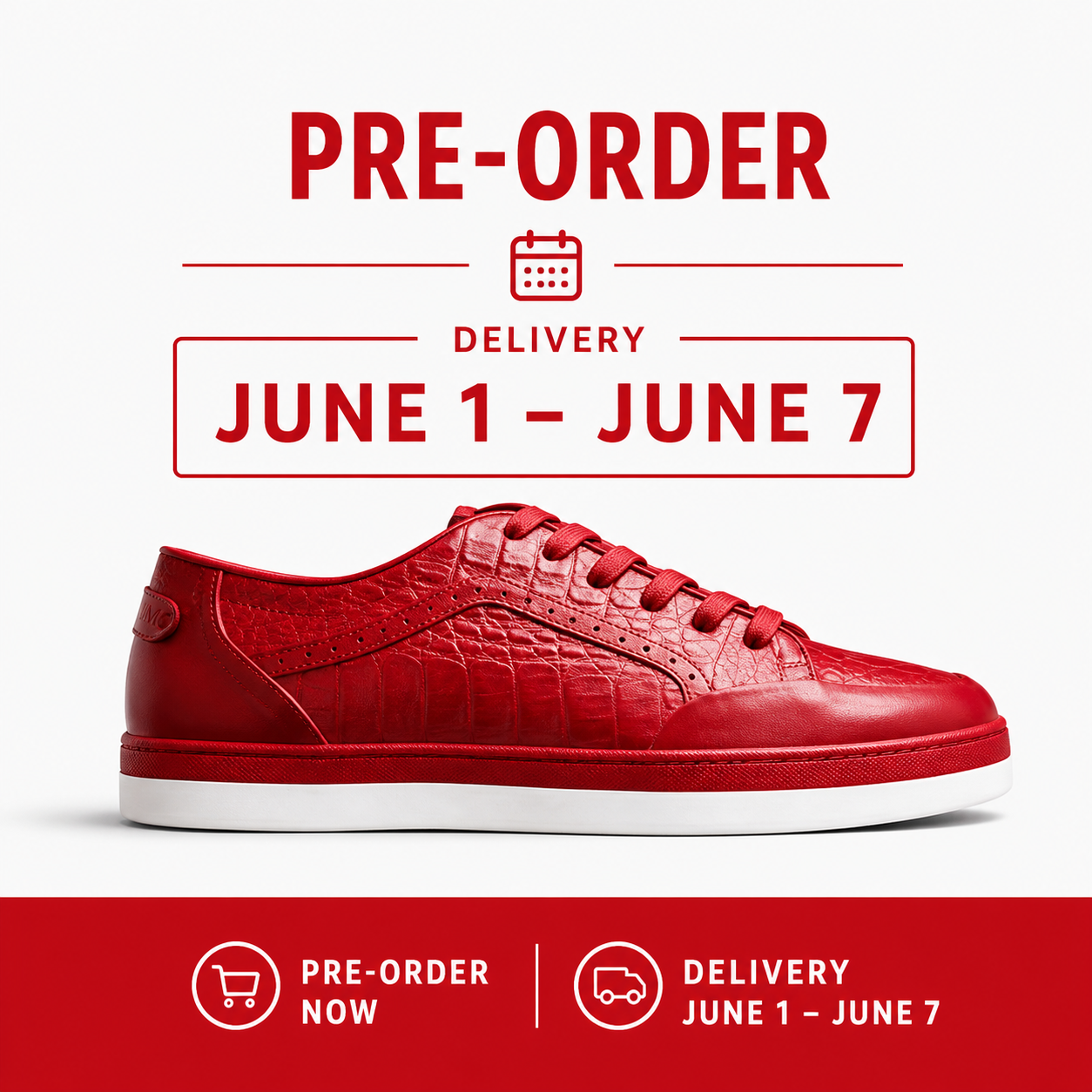 Pre-Order Giovanni Timo Men’s Croco Print Leather Sneaker - Red