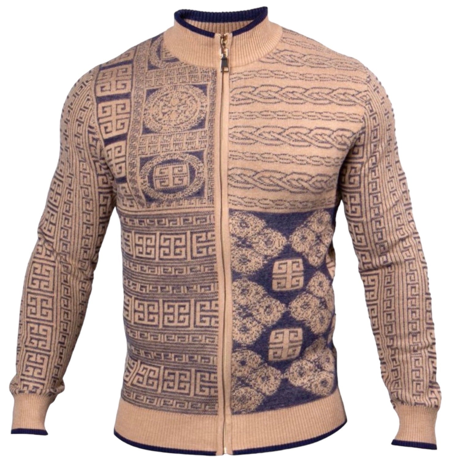 Prestige Contra Zip up + Side Pocket Sweater (Sand/Navy) 525 – JBROOKS