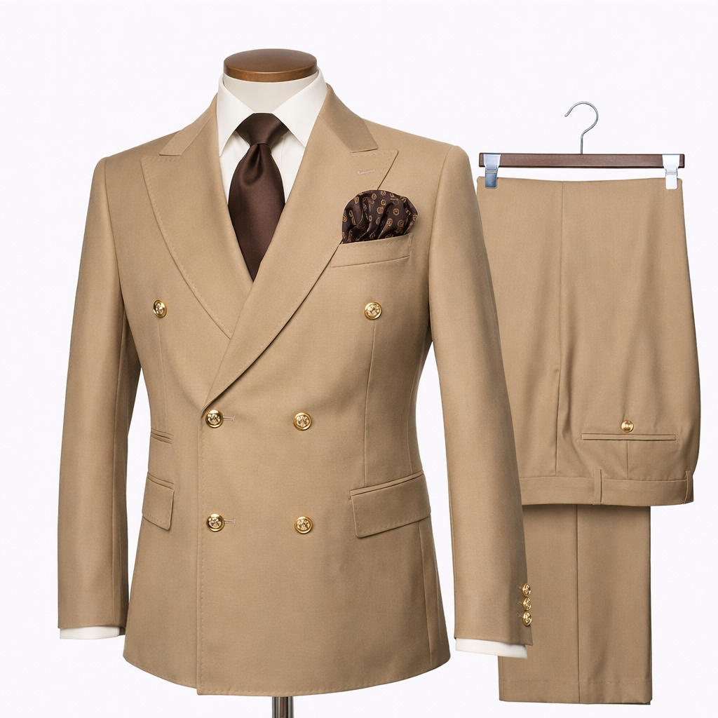 Rossi Man Tan Double Breasted Men's Modern Slim Fit Suit