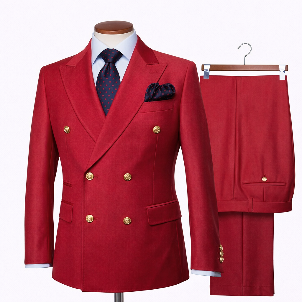 Rossi Man Red Double Breasted Men's Modern Slim Fit Suit