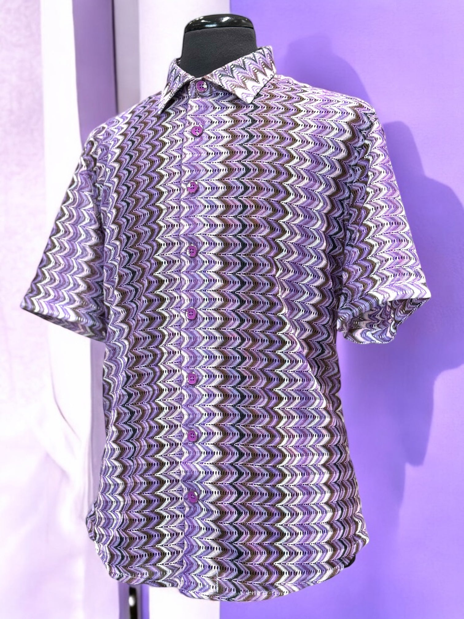 Lanzino "Woven" Short Sleeve Shirt (Violet) 118