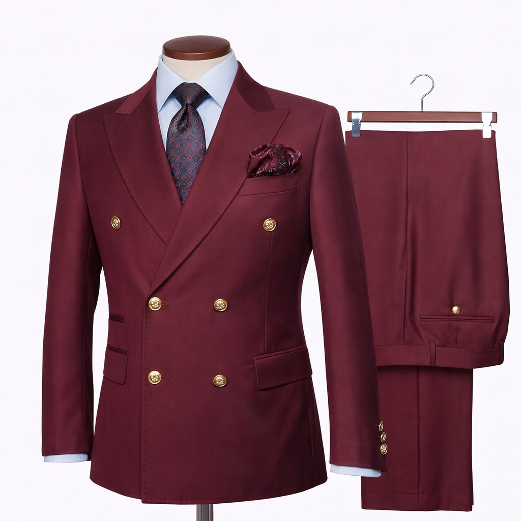 Rossi Man Burgundy Double Breasted Men's Modern Slim Fit Suit