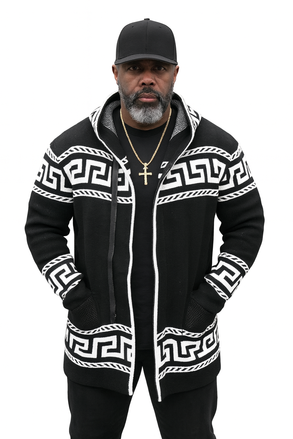 OIM "King" Cardigan 3/4 Length Sweater Jacket (Black)