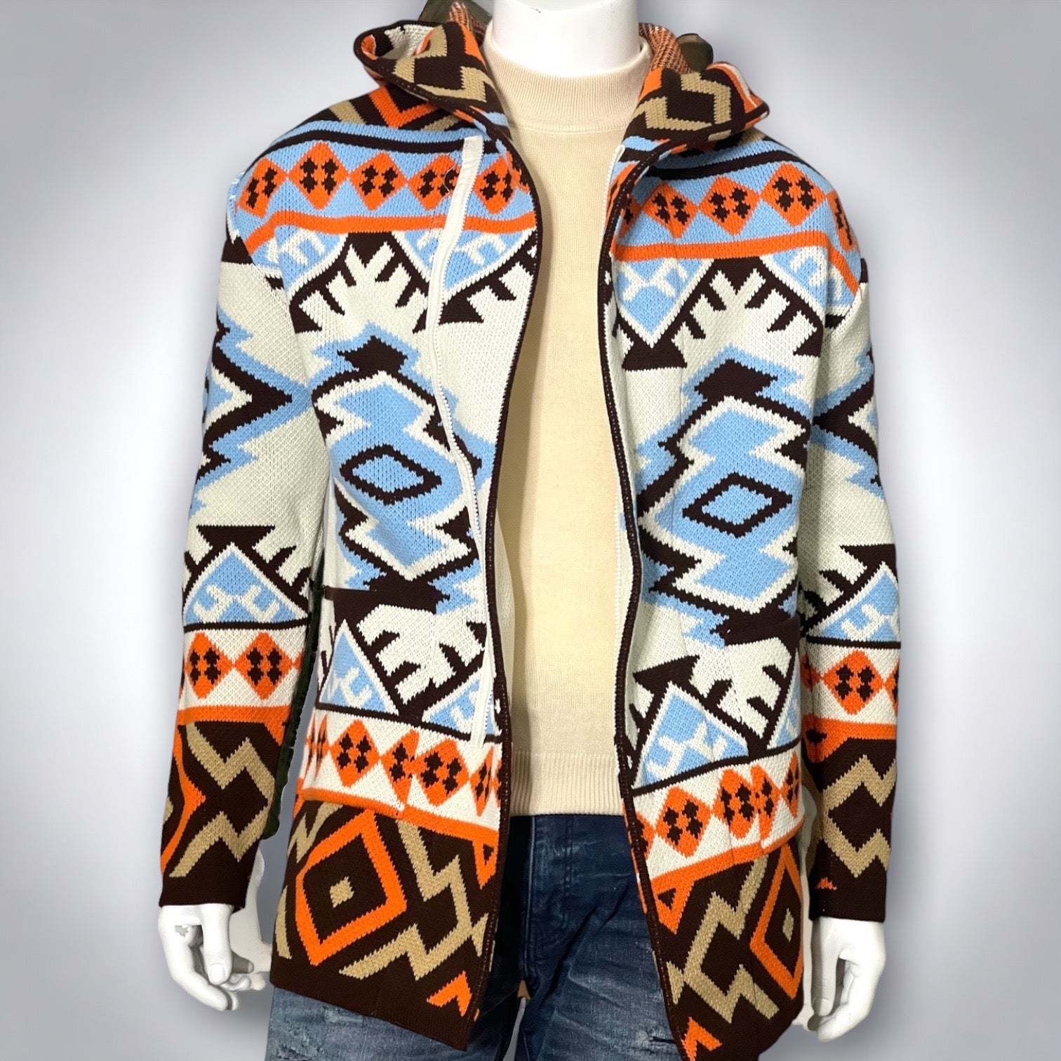 OIM Azteka Sweater 3/4 Length (Orange/Cream/Blue)