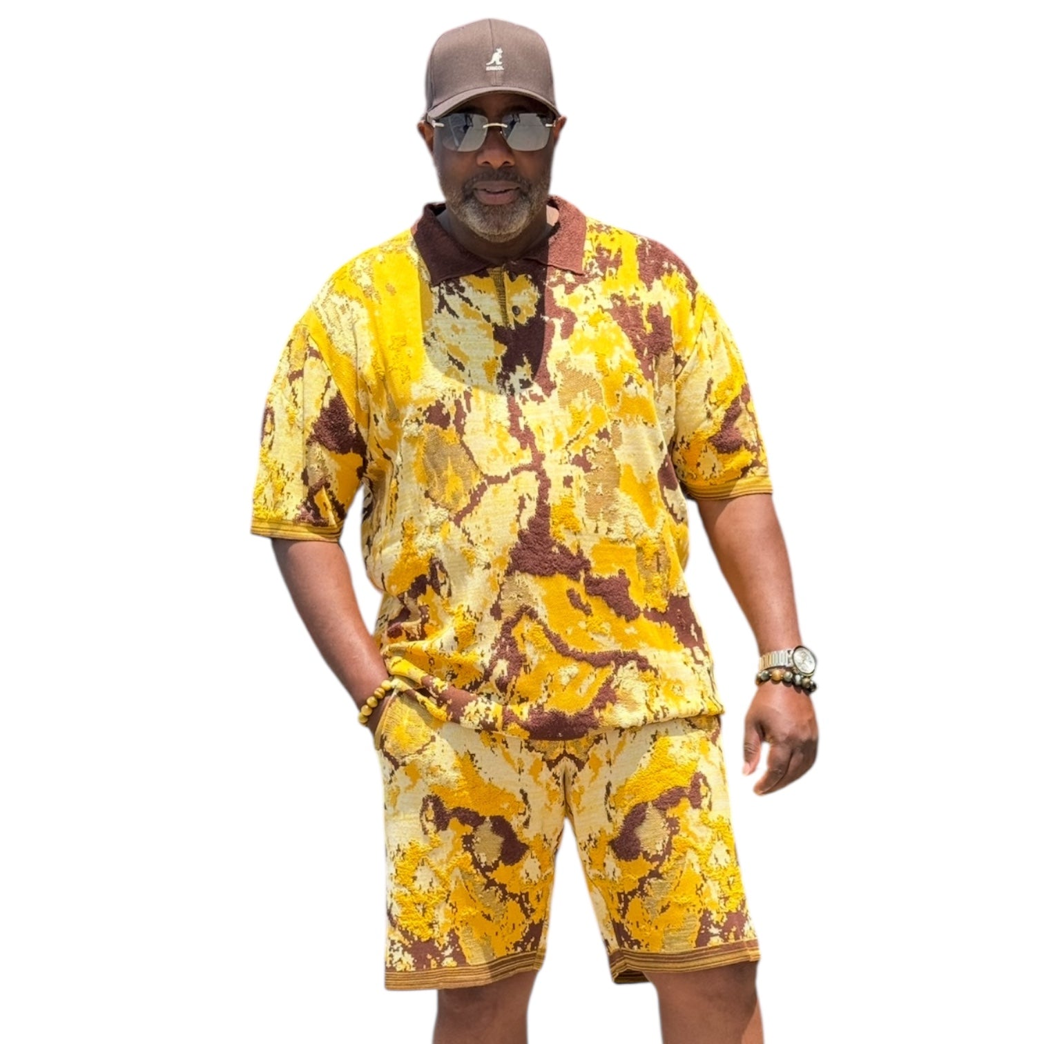 Men’s Jacquard Shorts Set – Relaxed Fit – Gold 91031