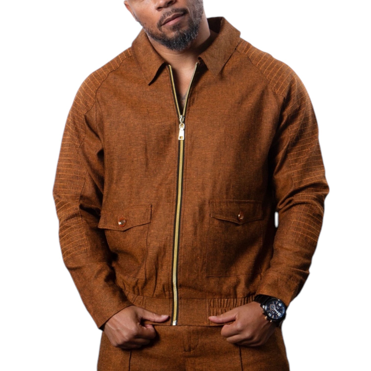 Prestige Linen Jacket Jogger Set (Brown) 135