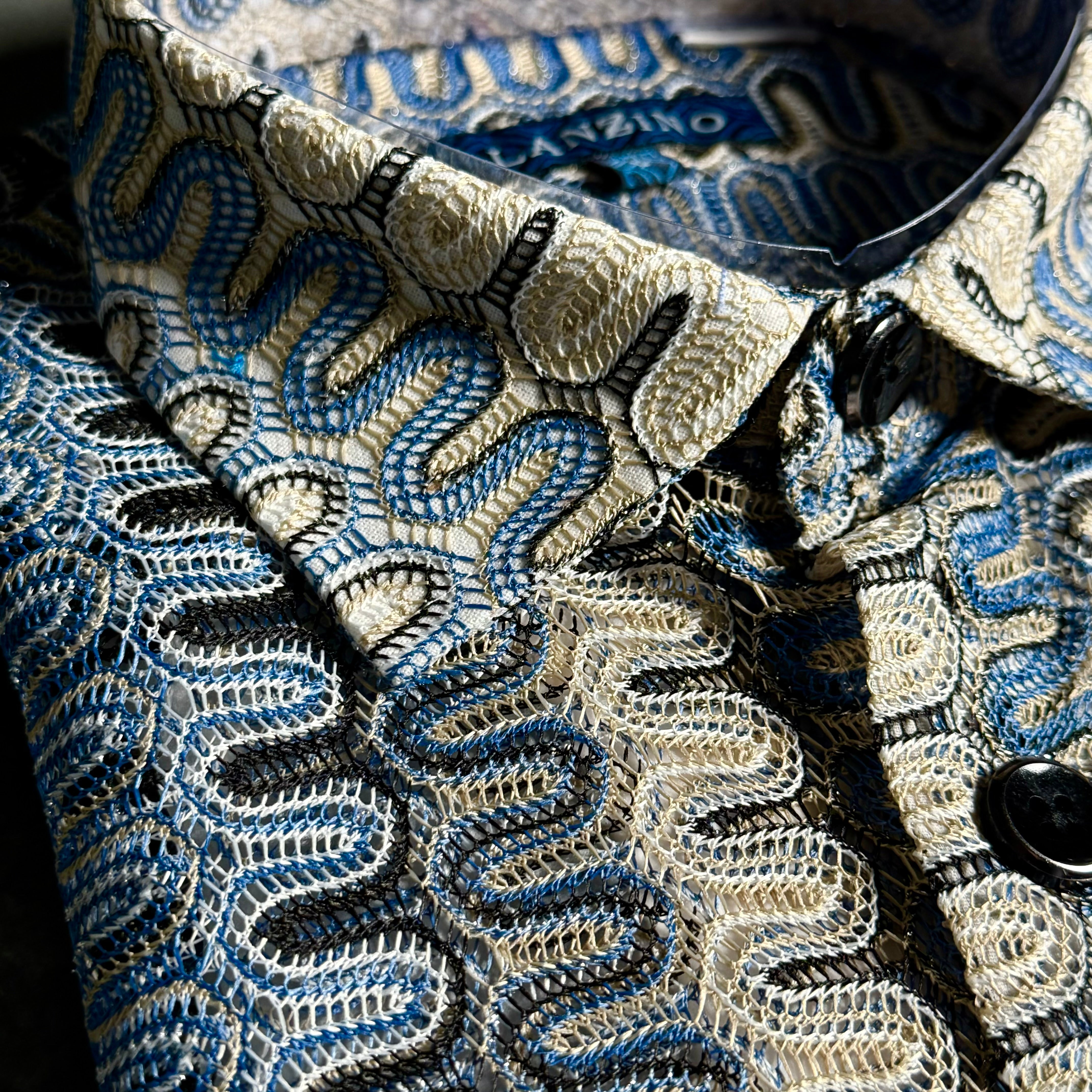 Lanzino "Woven" Short Sleeve Shirt (Blue) 116