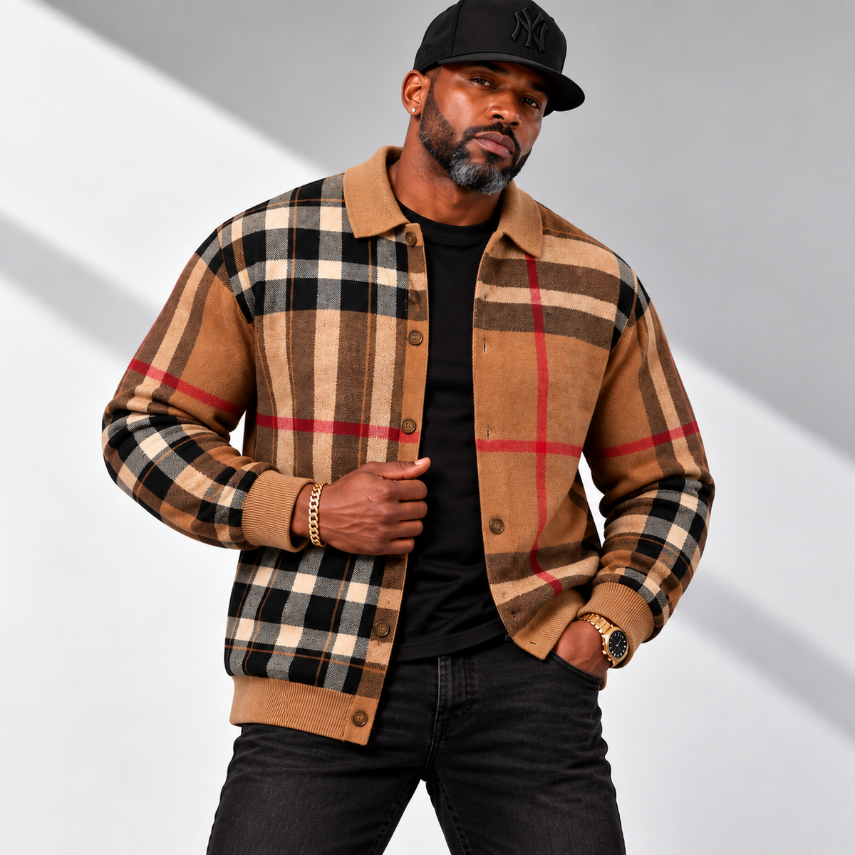 Lanzino Men’s Knit Button-Up Sweater – Tan