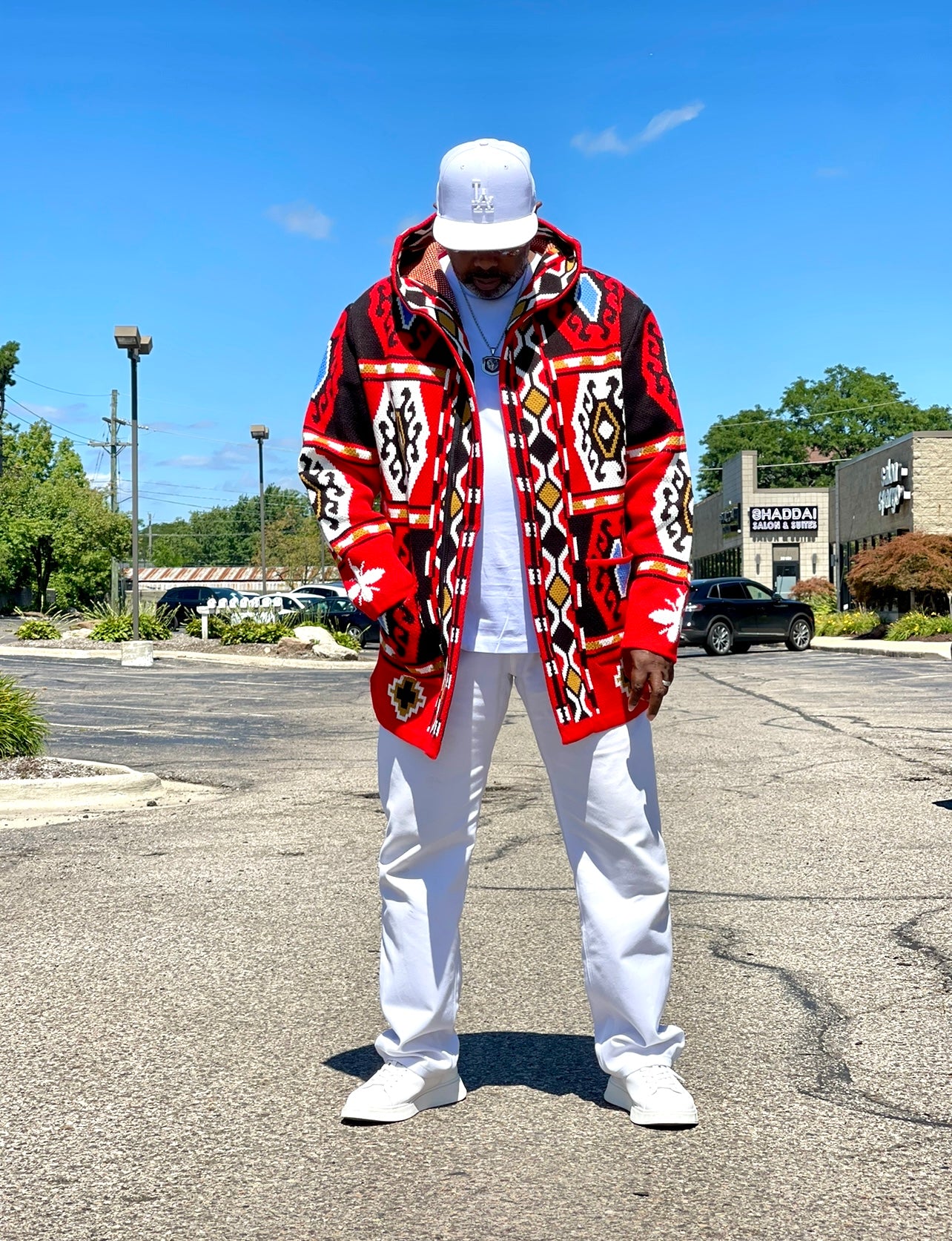 OIM "Canvas" Cardigan 3/4 Length Sweater Jacket (Red)