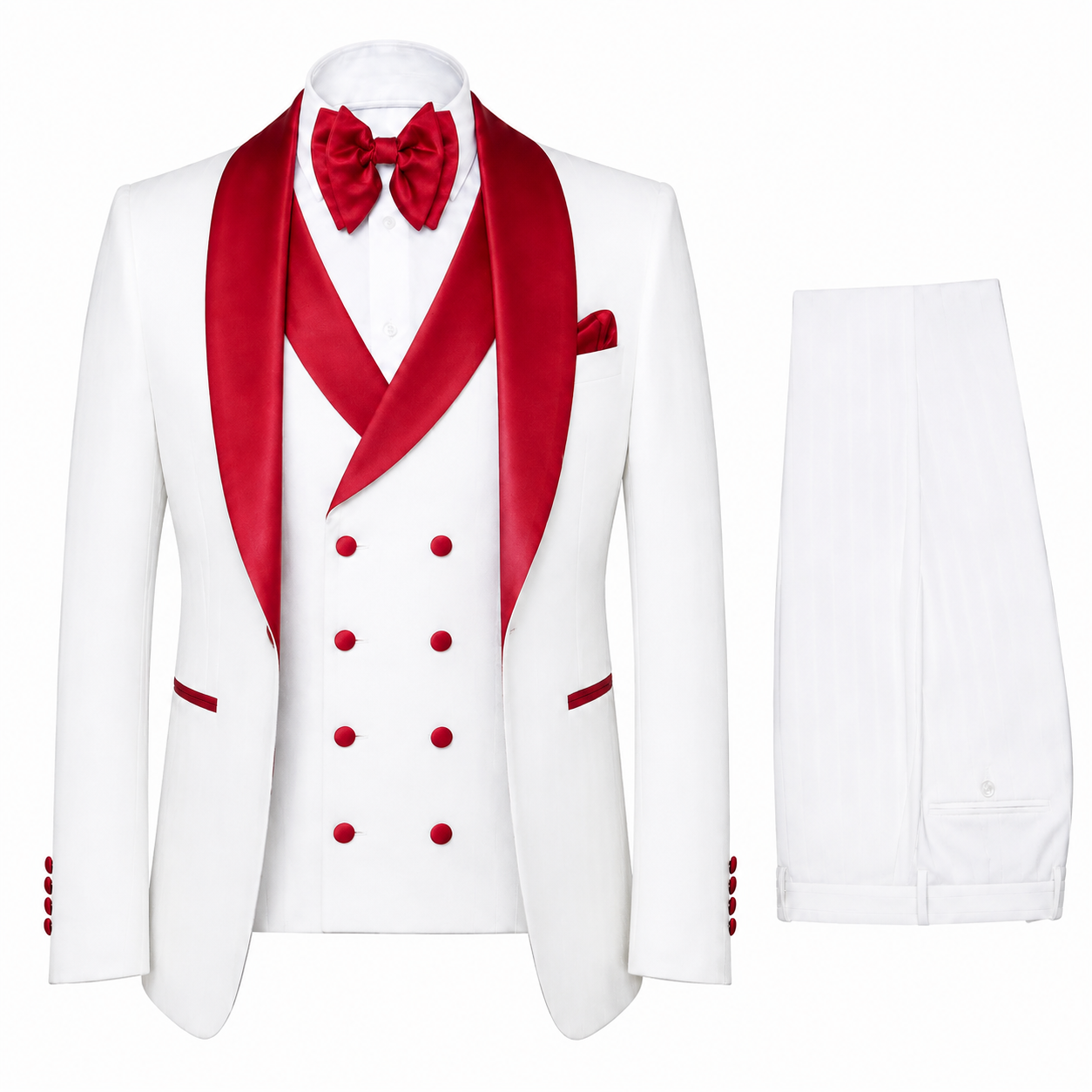 Rossi Man 3 Piece Tuxedo - Red White RM1962