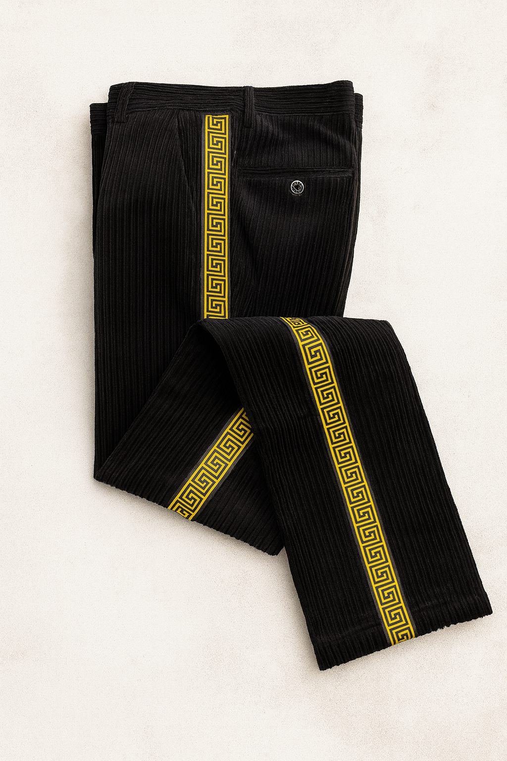 Prestige Greek Key Corduroy Pant (Black/Gold)