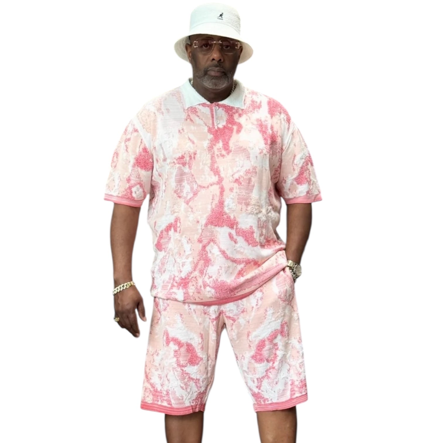Men’s Jacquard Shorts Set – Relaxed Fit – Pink 91031