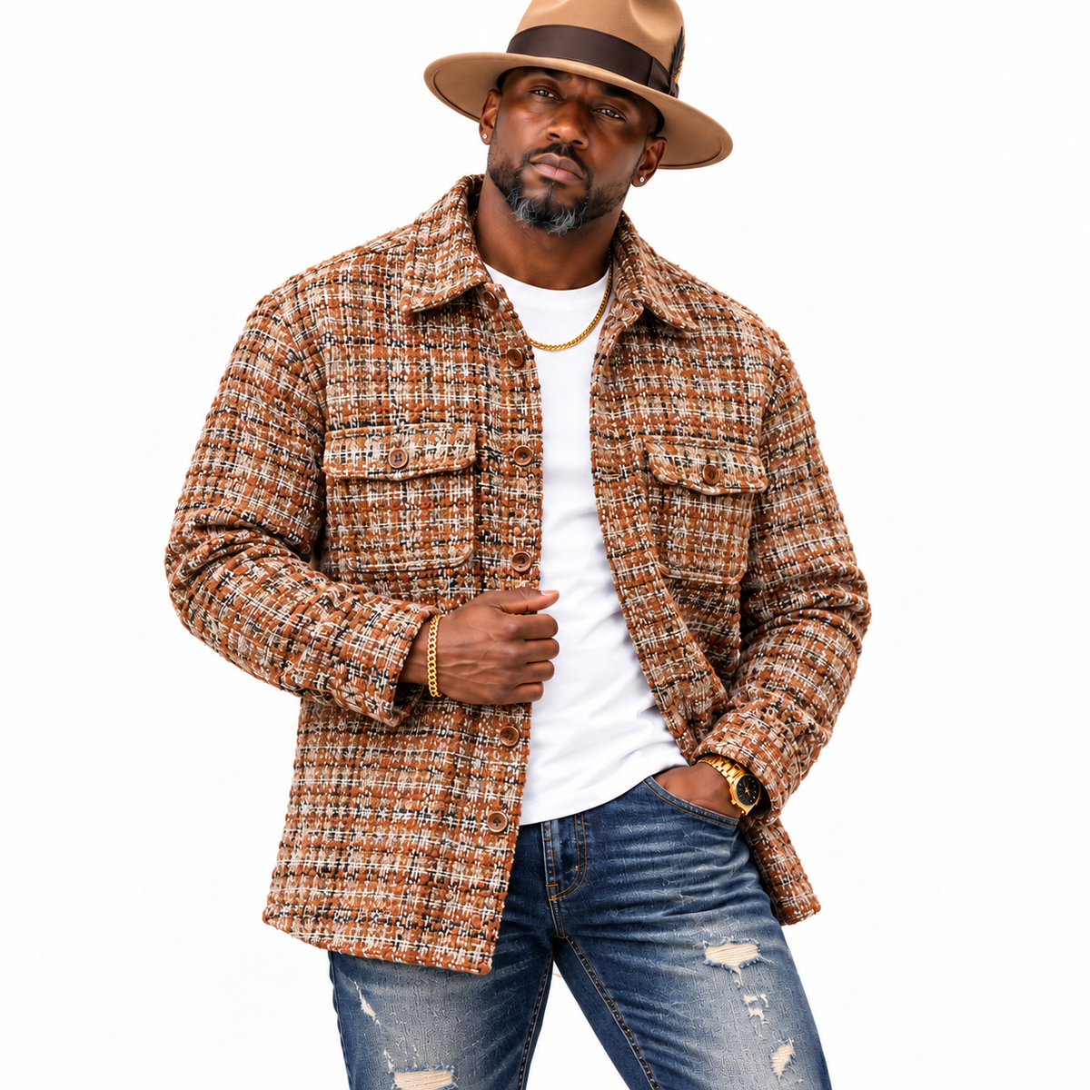 Lanzino Men’s Luxury Shirt Jacket – Cognac