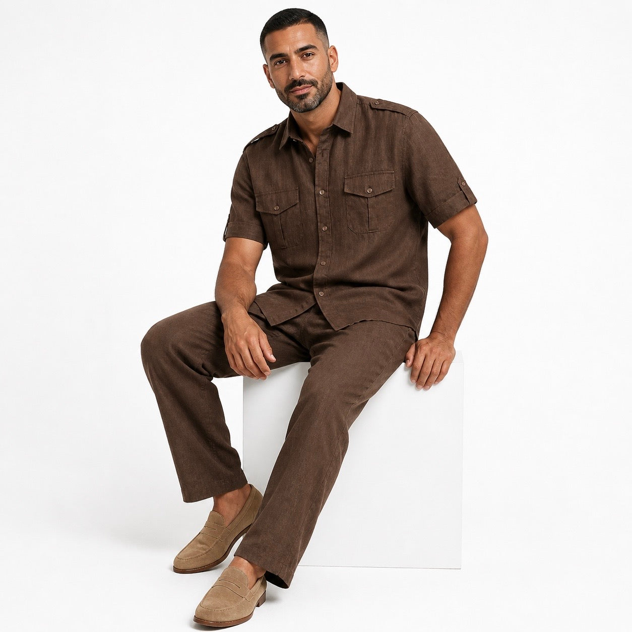 Inserch Military Linen Shirt (Chocolate)