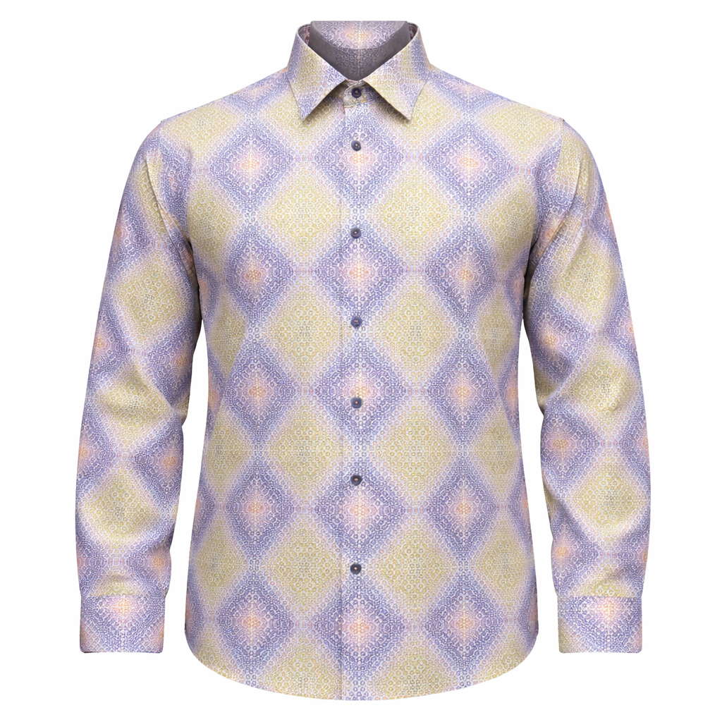 Inserch Diamond Mosaic Print Long Sleeve Shirt Lavender LS040 Inserch Diamond Mosaic Print Long Sleeve Shirt Lavender LS040
