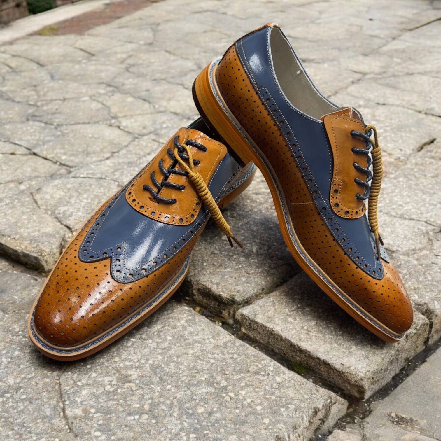 Giovani "Rio" Leather Shoe (Navy/Tan)