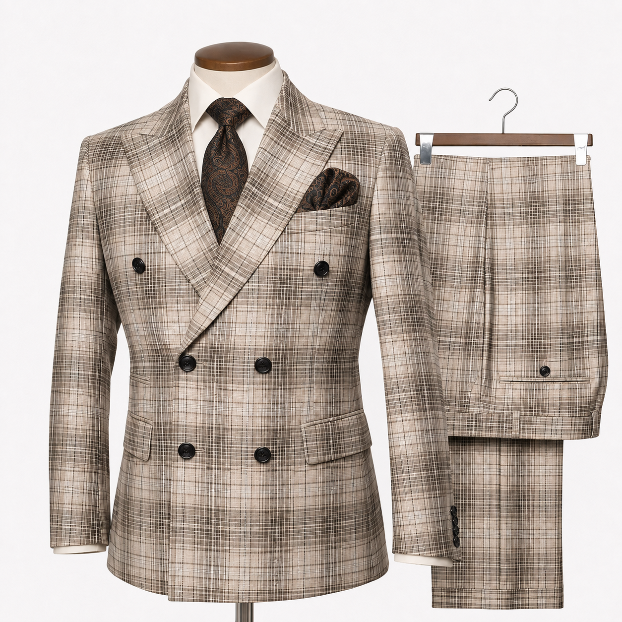 Rossi Man Double Breast Modern Fit Suit: Beige Black - MilanoRm2021