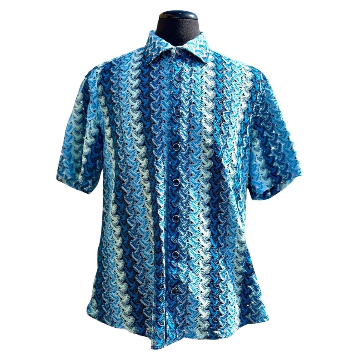 Lanzino "Woven" Short Sleeve Shirt (Sky) 102