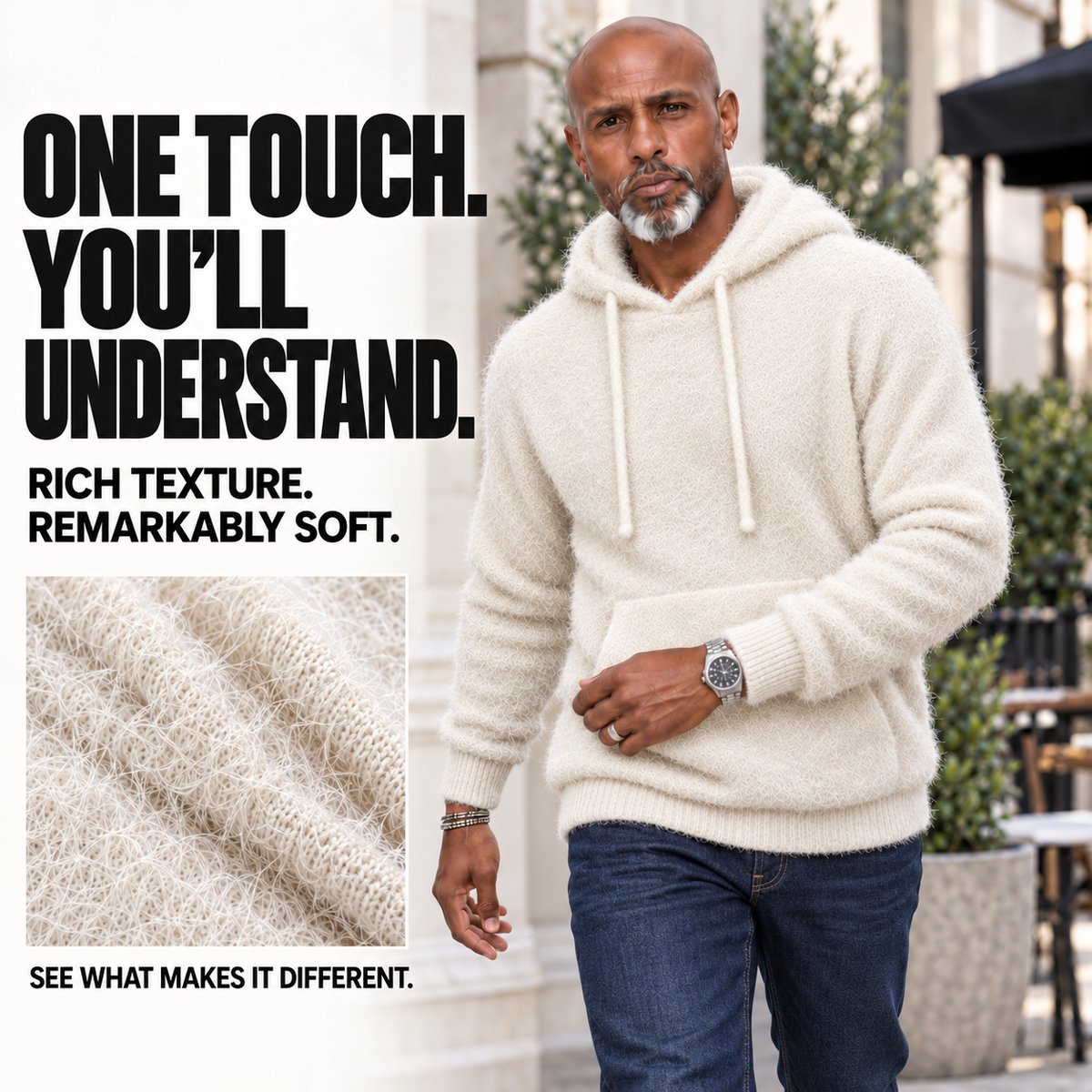 OIM Men’s Signature Textured Pullover Hoodie - Off White