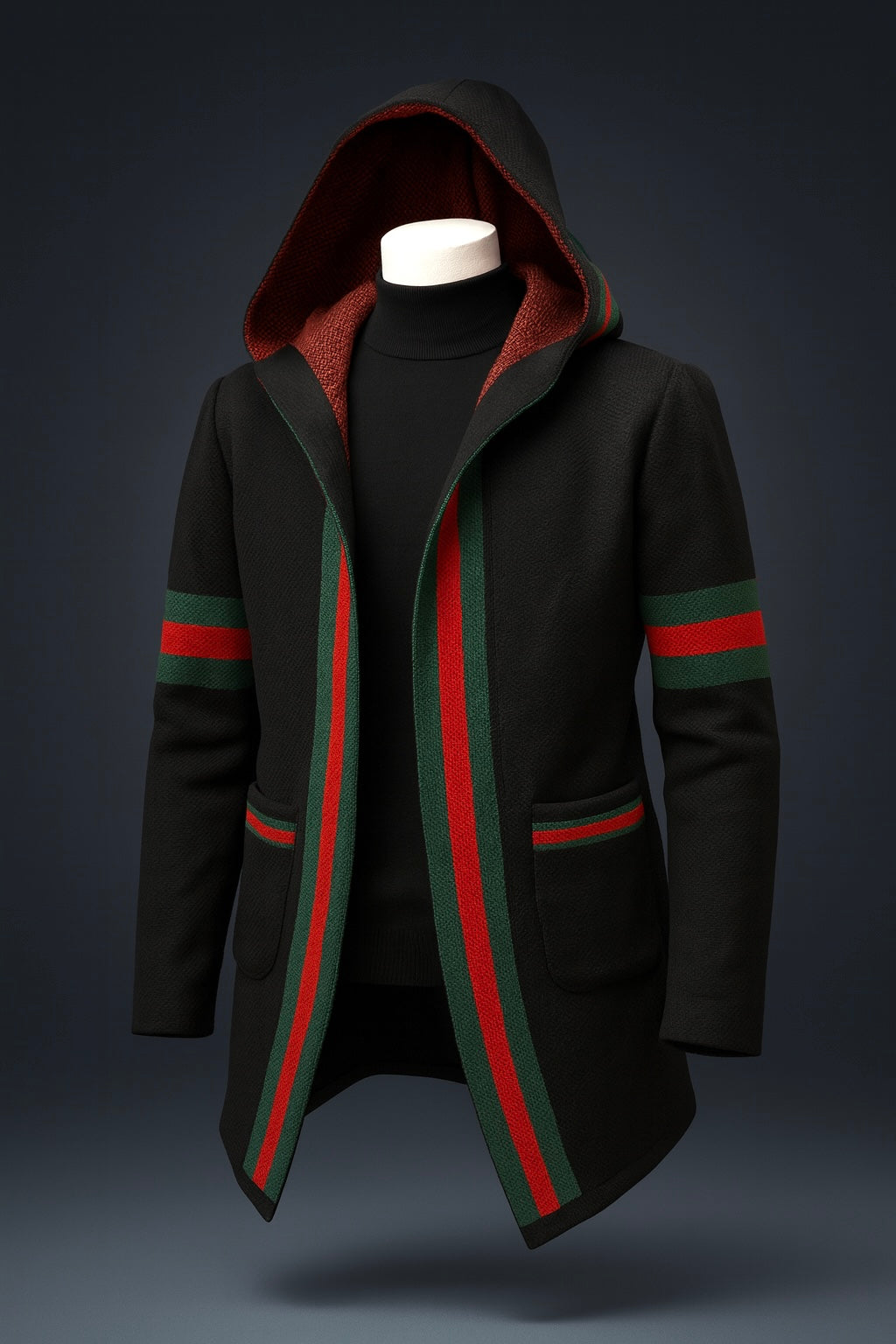 OIM "Designer" Cardigan 3/4 Length Sweater Jacket (Black/Red)