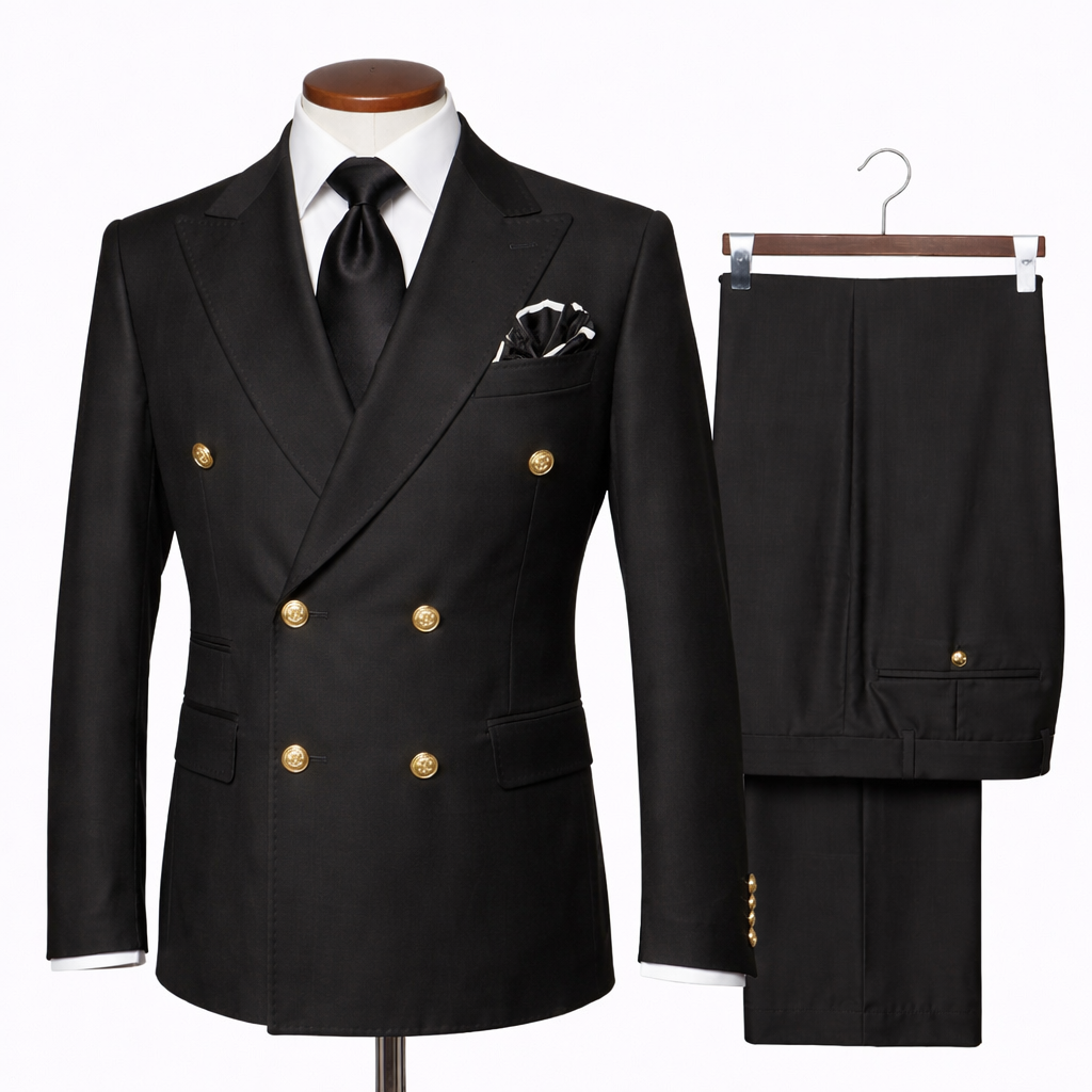 Rossi Man Black Double Breasted Men's Modern Slim Fit Suit