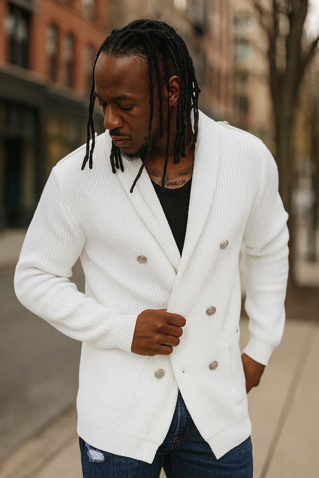 Military DB Cardigan (Winter White) OIM