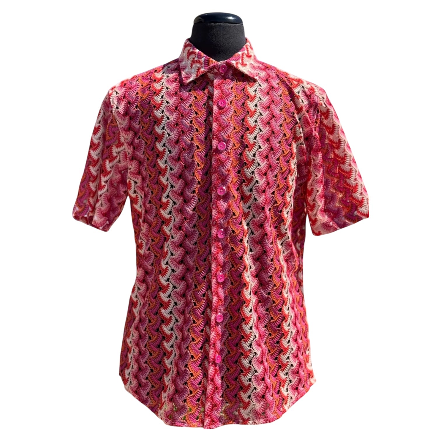 Lanzino "Woven" Short Sleeve Shirt (Coral) 119