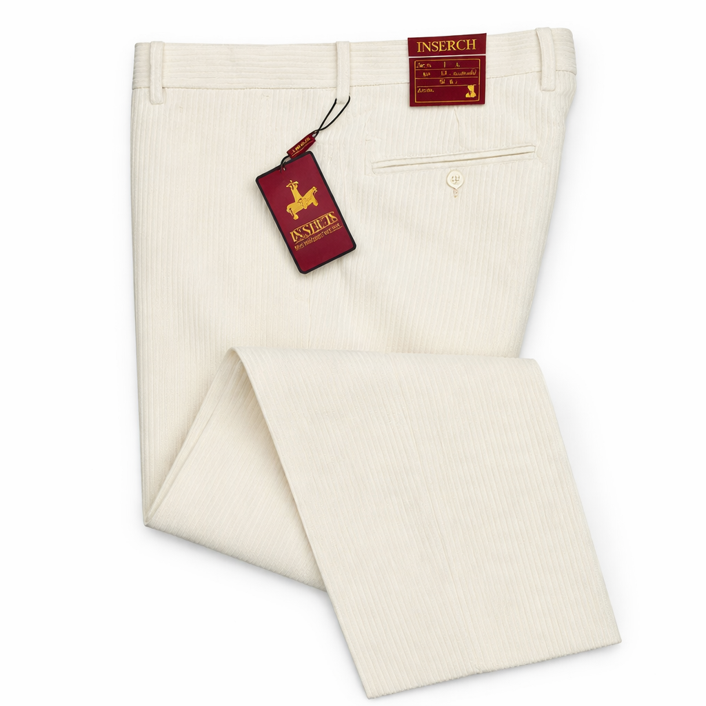 Inserch Men’s 100% Cotton Flat Front Corduroy Pants Bone P3103