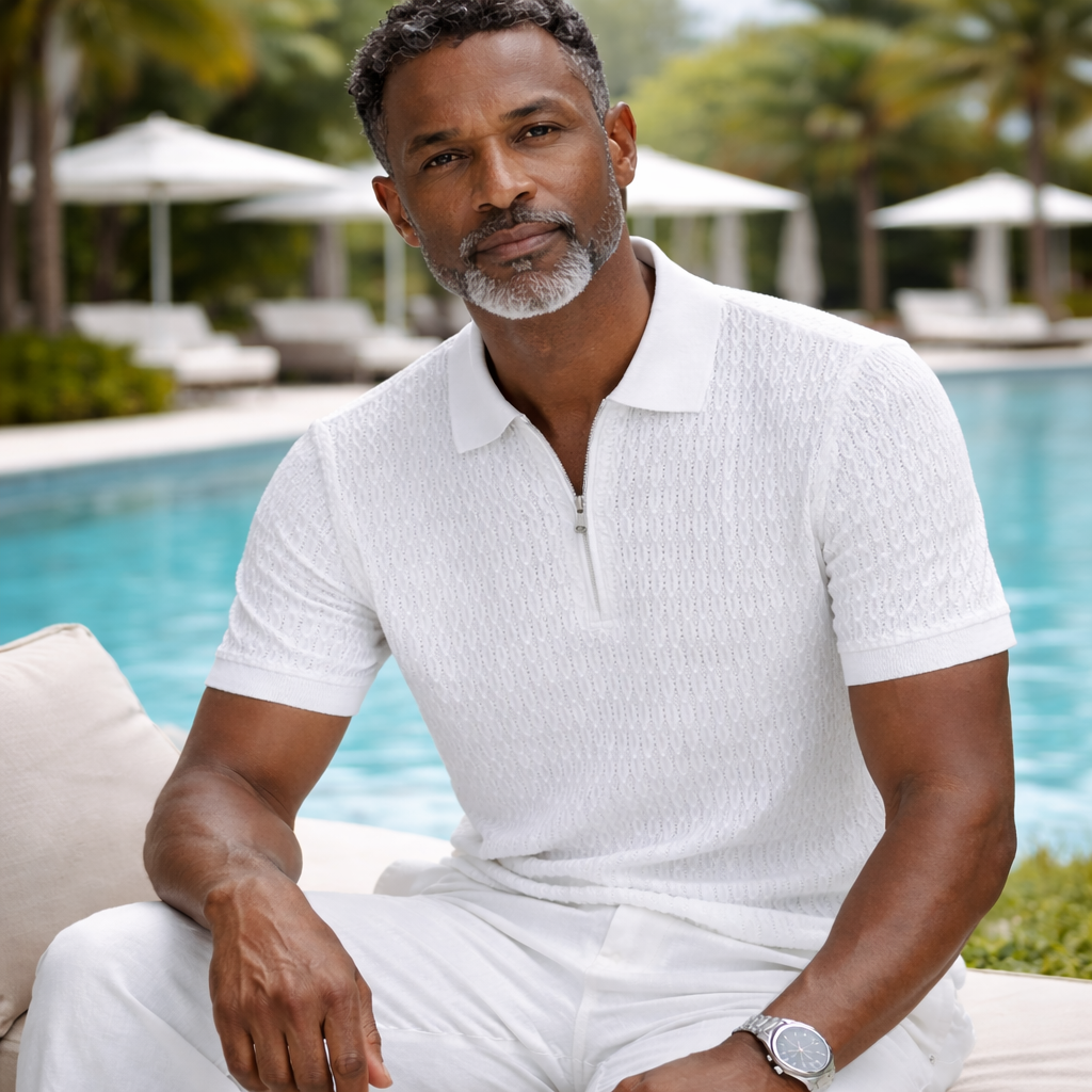 Stacy Adams Zip Knit Polo – Relaxed Fit White 21051