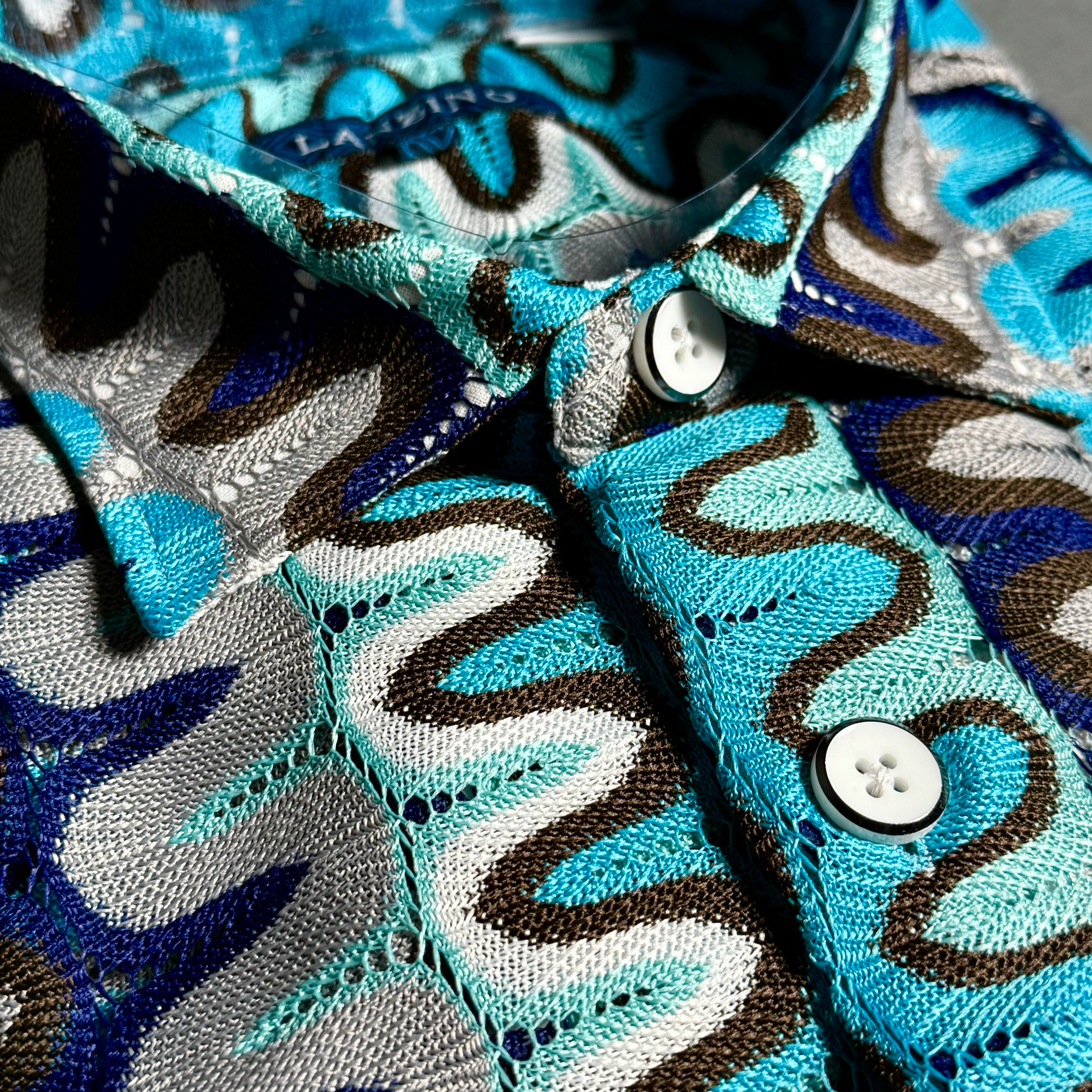 Lanzino "Woven" Short Sleeve Shirt (Navy) 121