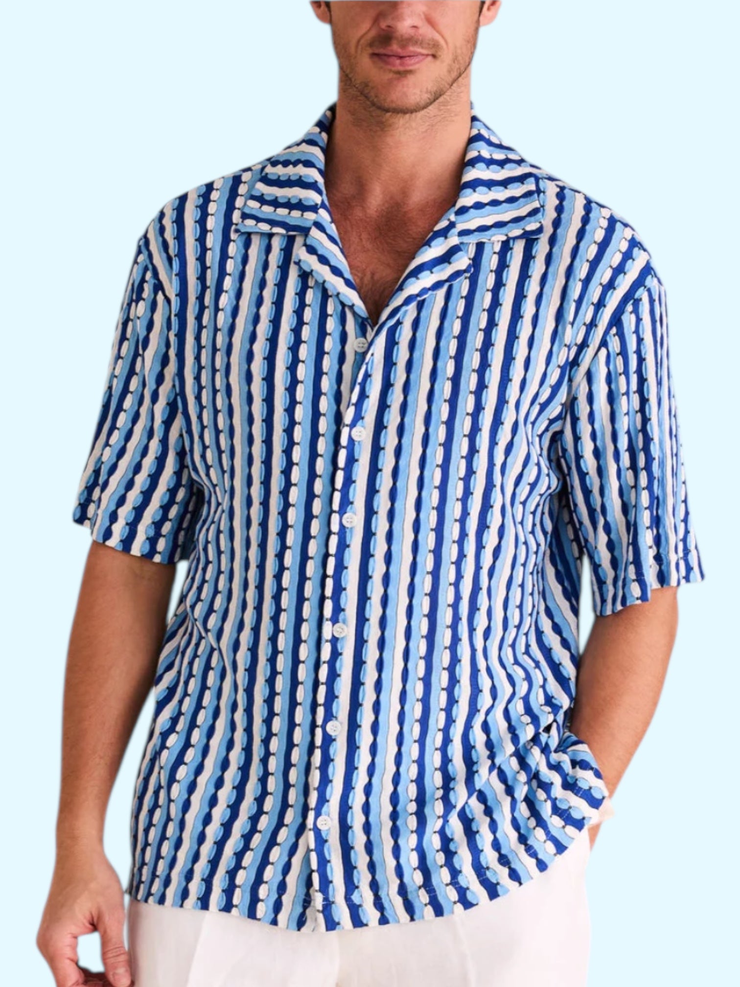 Inserch Camp Collar Knit Shirt (Blue)