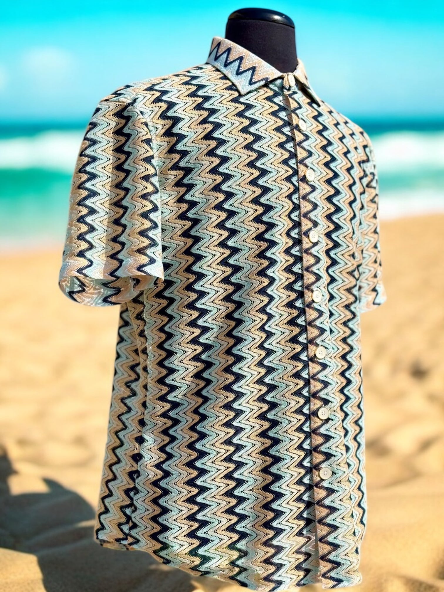 Lanzino "Woven" Short Sleeve Shirt (Navy) 102