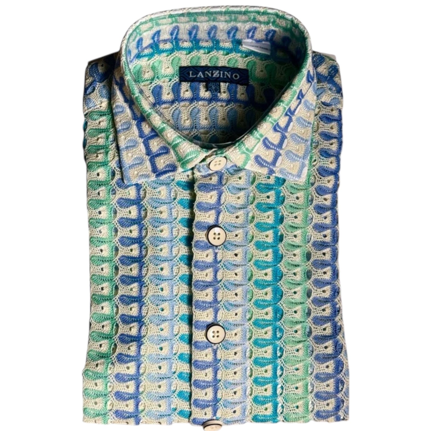 Lanzino Men's Woven Short Sleeve Button-Up Shirt Aqua – 120