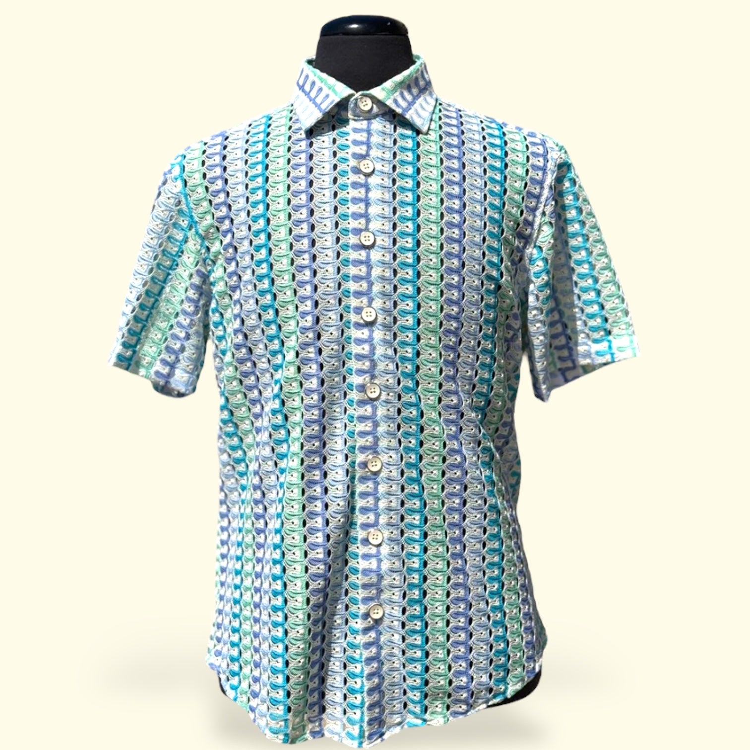 Lanzino "Woven" Short Sleeve Shirt (Aqua) 120