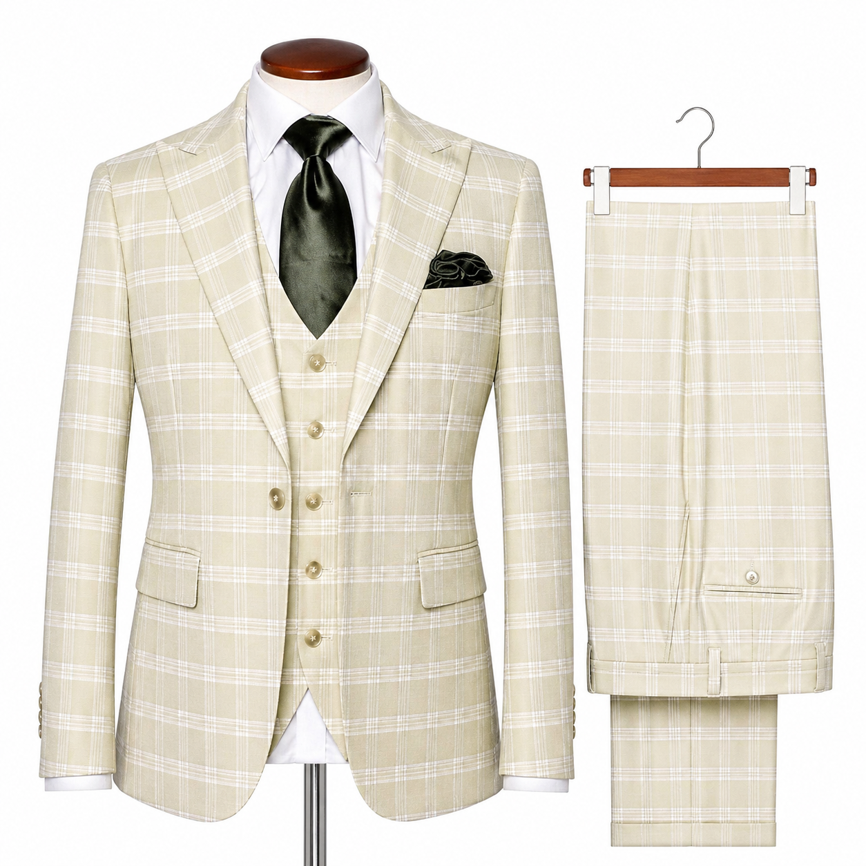 Rossi Man Modern Fit 3-Piece Vested Suit - Light Green Khaki 2243