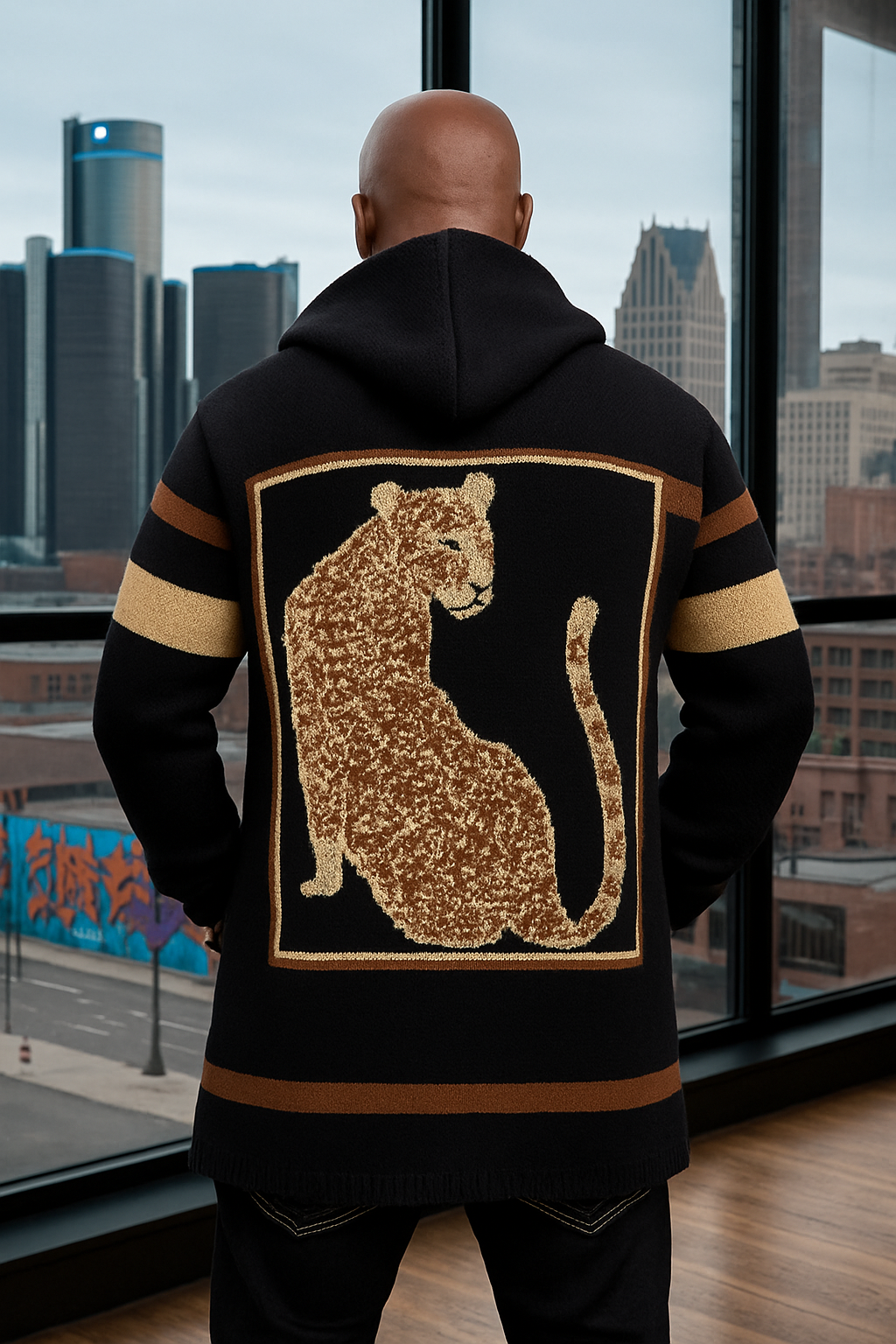 Leopard Cardigan Sweater 3/4 Length (Black/Beige) OIM